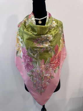 Beppe Spadacini Silk Scarf Pink Floral Hand Rolled Made in Italy